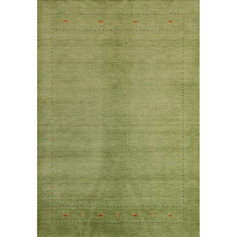 Hand Knotted Oriental 100% Wool Carpet Tribal Animal Pictorial Green Gabbeh Area Rug - 7' 7'' X 5' 3''