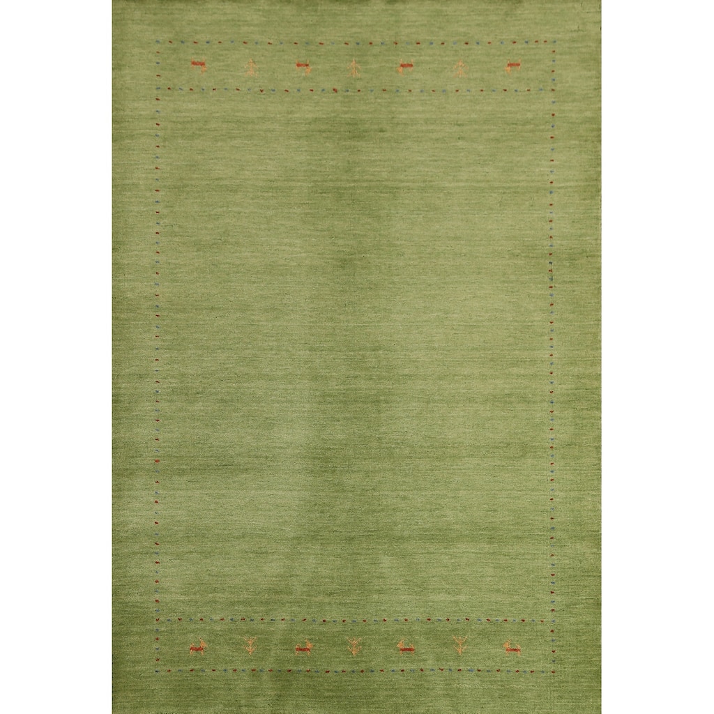Hand Knotted Oriental 100% Wool Carpet Tribal Animal Pictorial Green Gabbeh Area Rug - 7' 7'' X 5' 3''