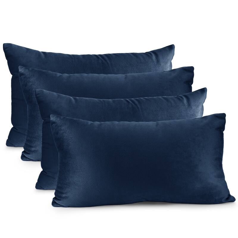 Nestl Solid Microfiber Soft Velvet Throw Pillow Cover (Set of 4) - 12" x 20" - Navy Blue