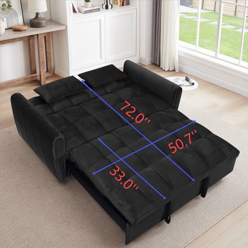 64.9" 3-in-1 Convertible Velvet Double Futon Sofa Bed with 2 Pillows