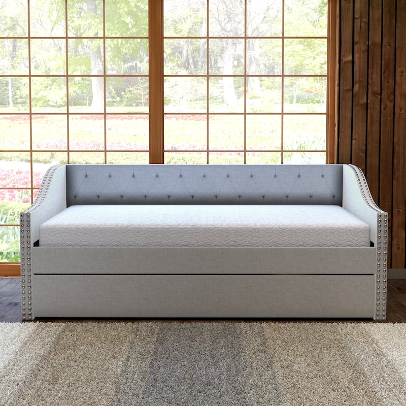Boyd Sleep Manchester Linen Upholstered Twin Daybed with Trundle