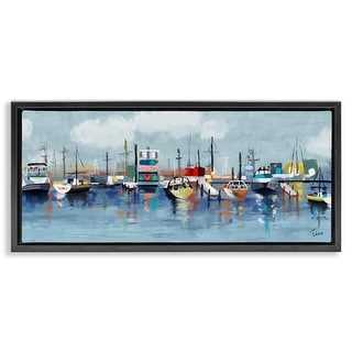 Stupell Varied Boats Docked Port Marina Framed Floater Canvas Wall Art ...
