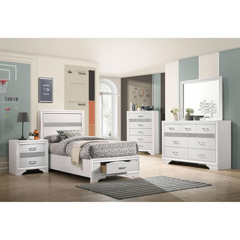 Miranda 4-Piece Storage Bedroom Set with Glittering Stripes