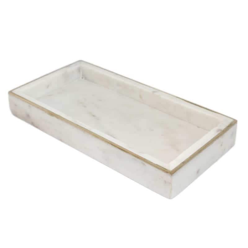White Marble Tank Tray w/ Brass Edges 12"x6" -ST