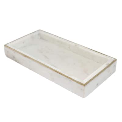 White Marble Tank Tray w/ Brass Edges 12"x6" -ST