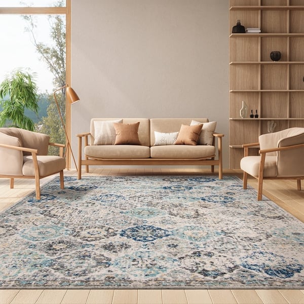 slide 2 of 20, SAFAVIEH Madison Avery Boho Chic Distressed Area Rug - Ivory/Aqua - 5' 3" x 7' 6"