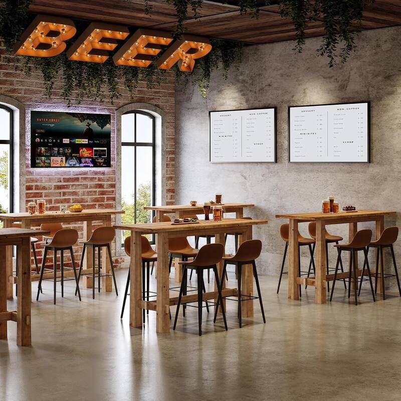 63" Long Industrial Solid Wood Bar Table for Kitchen, Home Bar, Café or Restaurant