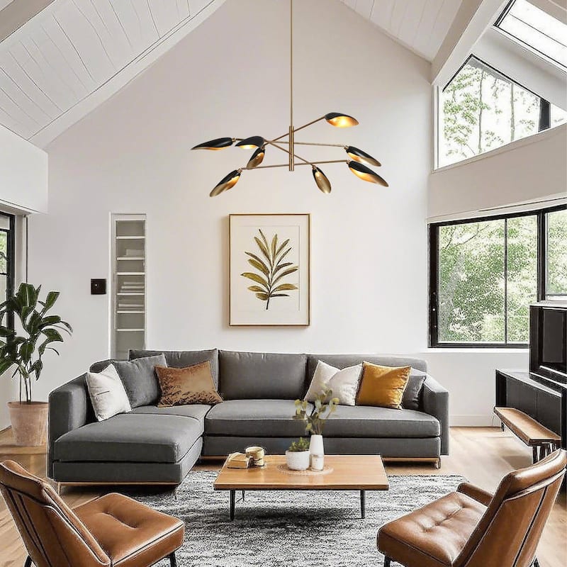 Modern 8-Light Large Black Gold Sputnik Chandelier Metal Pendant Lights for Dining Room