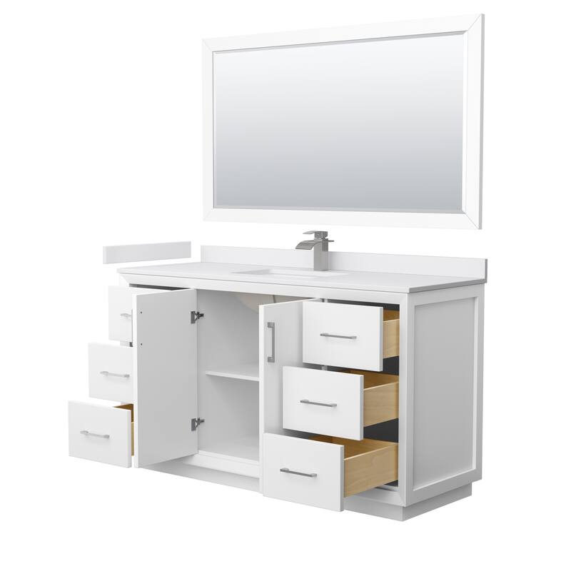 Strada 60-Inch Single Vanity Set, Cultured Marble Top, 58-Inch Mirror