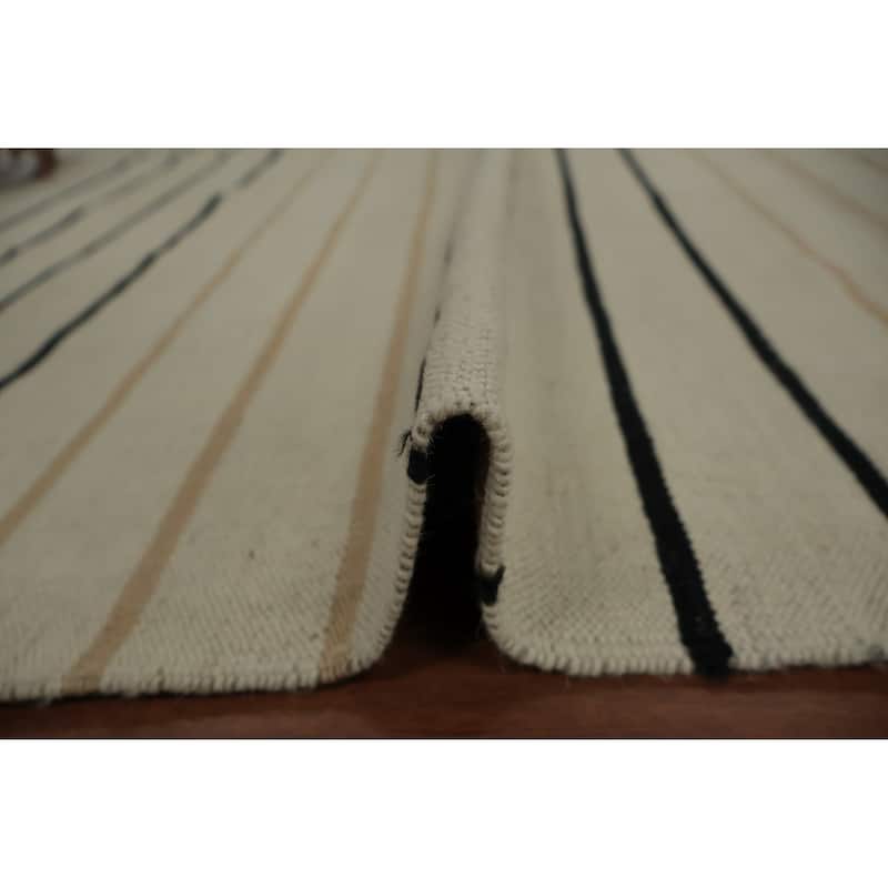 Hand Woven Oriental 100% Wool Carpet Southwestern Geometric Beige & Ivories Kilim Area Rug - 8' 9'' X 6' 5''