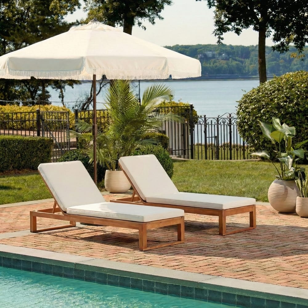 SAFAVIEH Outdoor Kaliyah Solid Wood Chaise Lounge Chair - 25Wx81Dx37H