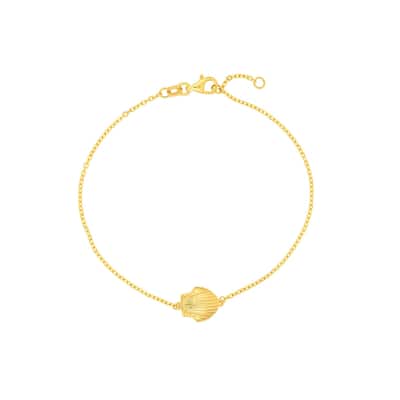 Curata 14k Yellow Gold 7.5" Single Seashell Station Adjustable Bracelet