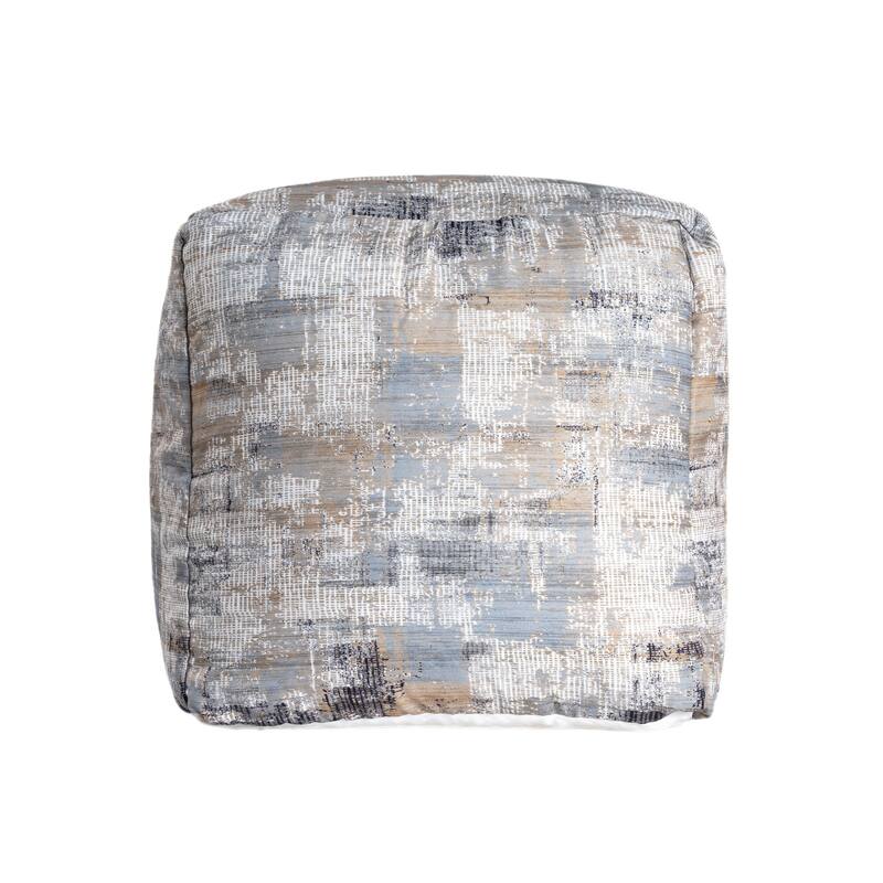 HomeRoots 18" Blue Cotton Abstract Pouf Ottoman