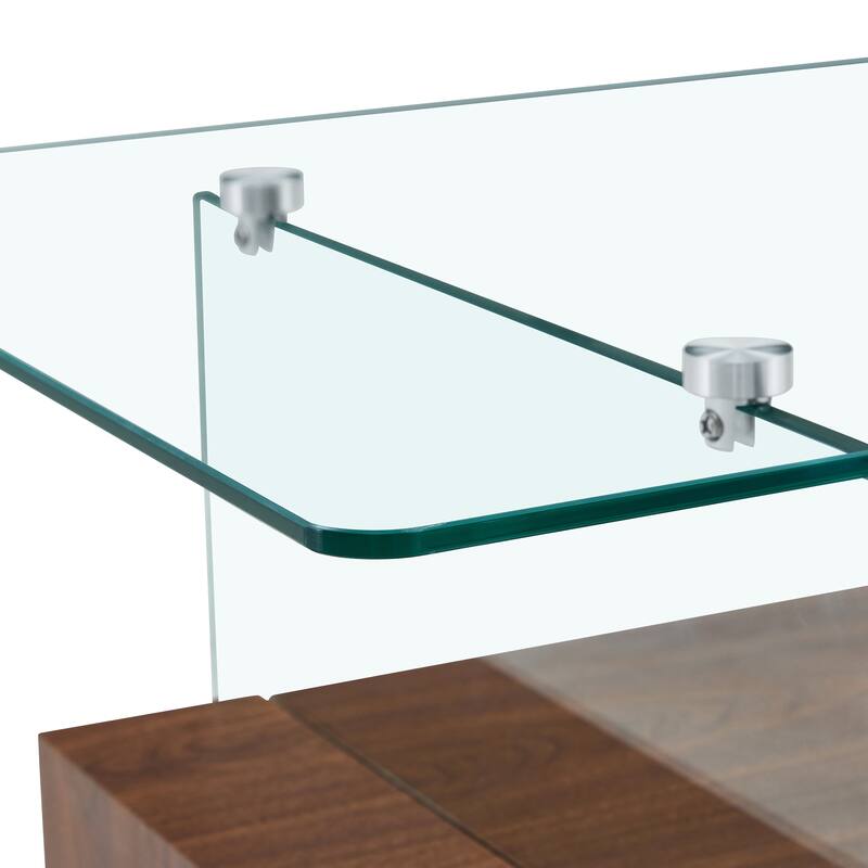 Roomfitters 43.3" Two-Tier Glass Coffee Table with Light Wood Shelf, Side Table or Display Stand