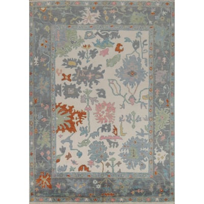 Ivory Oushak Indian Area Rug Hand-Knotted Wool Carpet - 7'9" x 10'3"