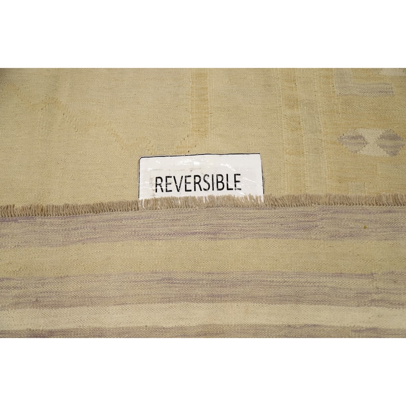 Hand Woven Oriental 100% Wool Carpet Southwestern Tribal Yellow & Gold Kilim Area Rug - 9' 6'' X 8' 3''
