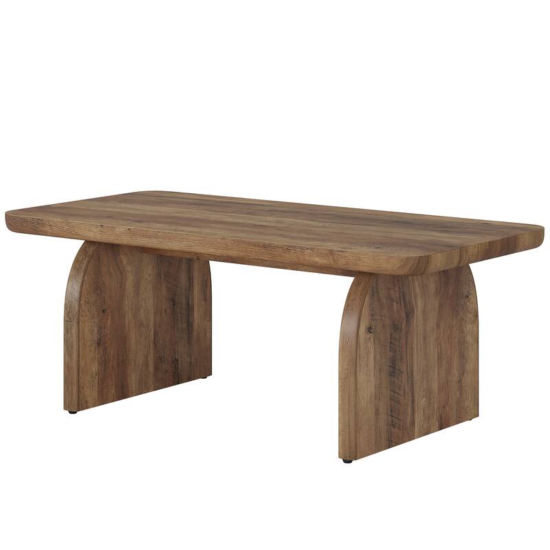 47"Rectangle Coffee Table, Wooden Living Room Table, Accent Center Low Cocktail Tea Table with Sturdy Base & Rounded Corners
