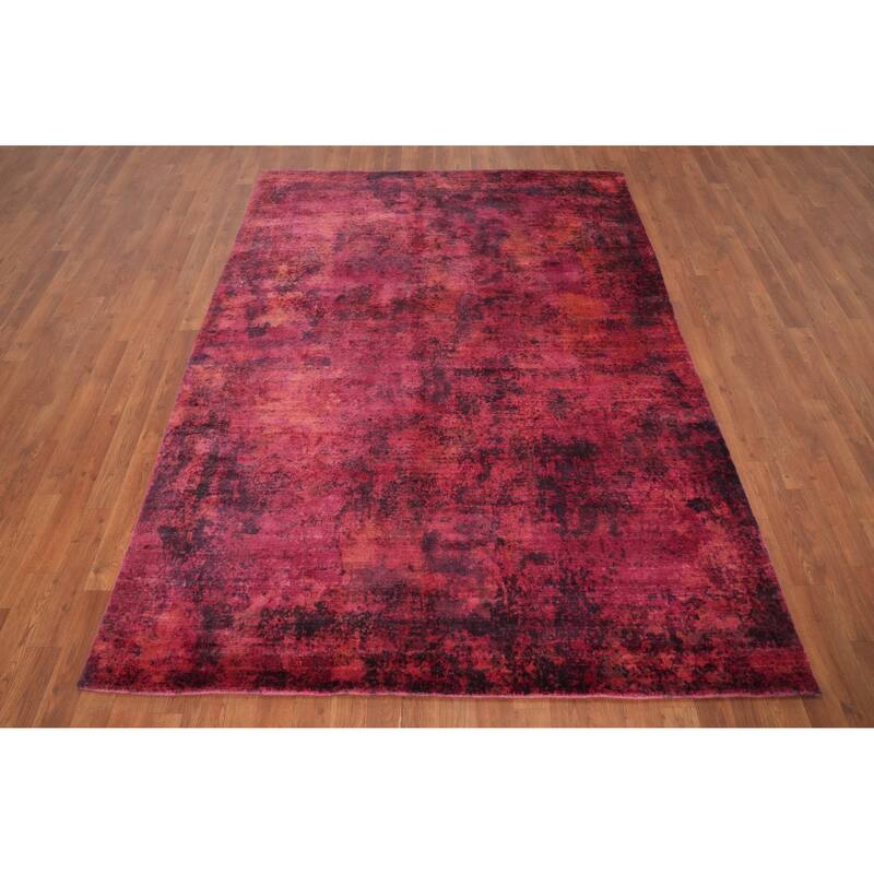 Hand Knotted Oriental Viscose Silk Carpet Modern All-Over Pink Abstract Area Rug - 7' 9'' X 5' 7''