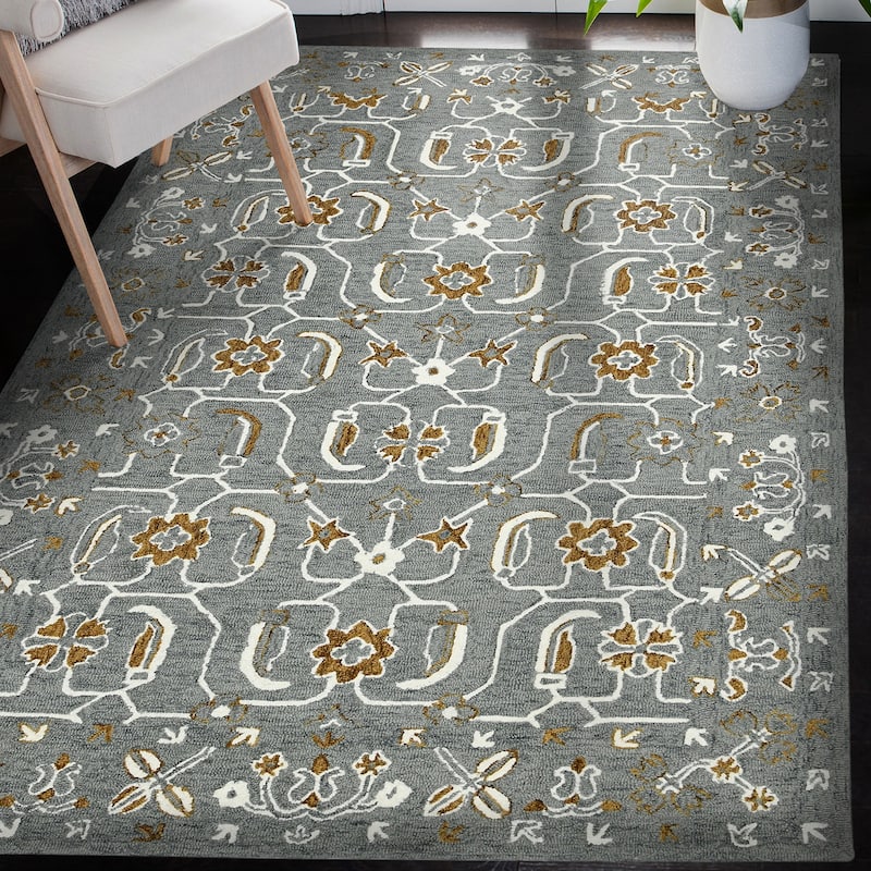 Romesha Pecos Hand-Hooked Wool Area Rug - 8' x 10' - Gray/Orange