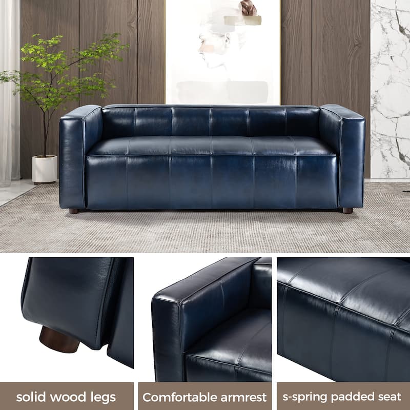 Donia Mid-Century Modern Leather 82" Curved Sofa with Wooden Legs by HULALA HOME