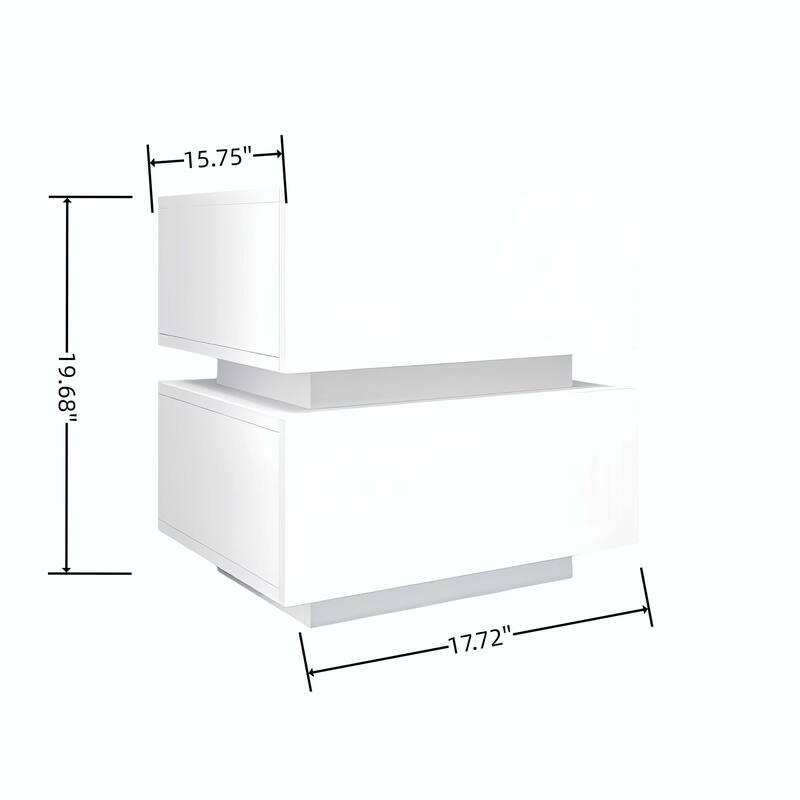 White Nightstand with Bluetooth Control and With RGB Led Light