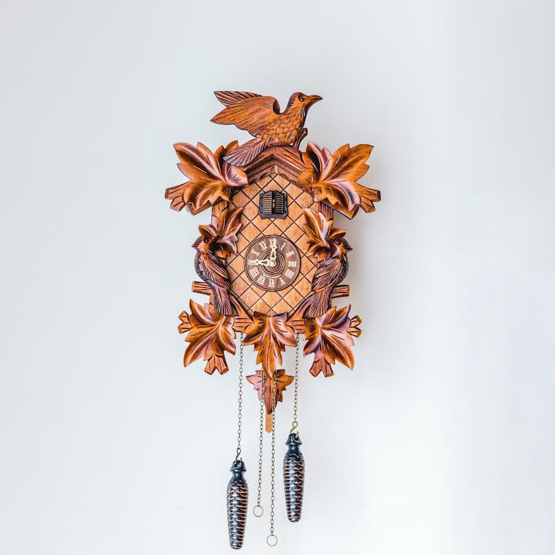 21" Brown and Gold Bird Cuckoo Wall Clock
