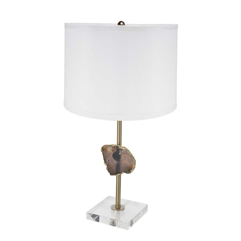 D14x25.2" Gold Table Lamp with Agate Slice and White Drum Shade