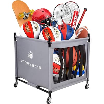 Sttoraboks Sports Ball Storage Cart with Wheels, Lockable Ball Organizer Basket for Garage Storage