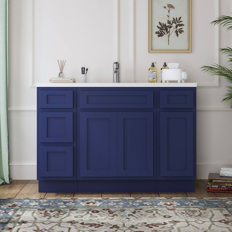 Vanity Art 48" Oak Freestanding Bathroom Vanity Cabinet without Top - Blue