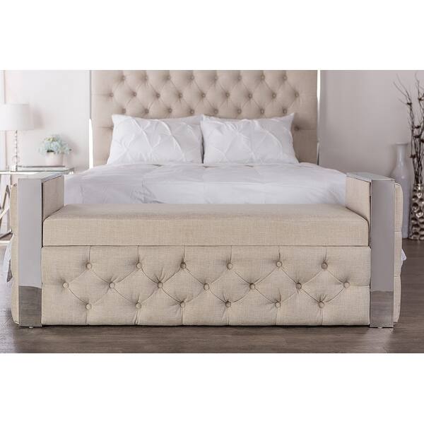 Shop Fiona Stainless Steel Beige Linen Fabric Button Tufted