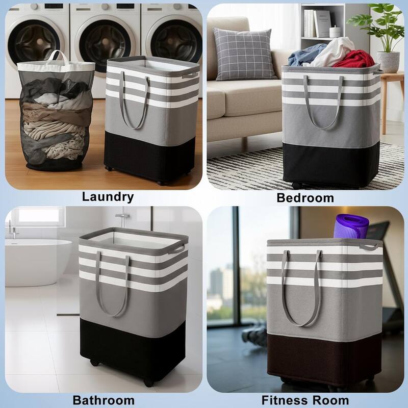 80L Large Laundry Basket, Laundry Hamper with 4 Wheels, Collapsible Waterproof Clothes Basket, Freestanding Hamper with Handles