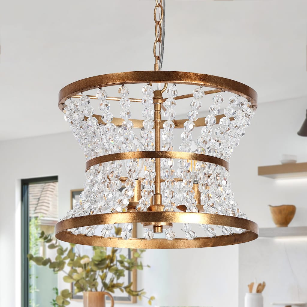 Modern 3-Light Gold Crystal Beaded Chandelier Kitchen Island Pendant - Dia. 13.8" x H 11.5"