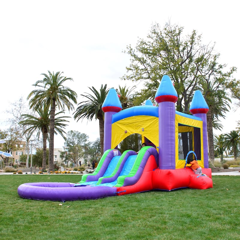 HeroKiddo Jelly Bean Castle Commercial Grade Bounce House & Water Slide Combo with Detachable Pool & Air Blower, Outdoor Fun