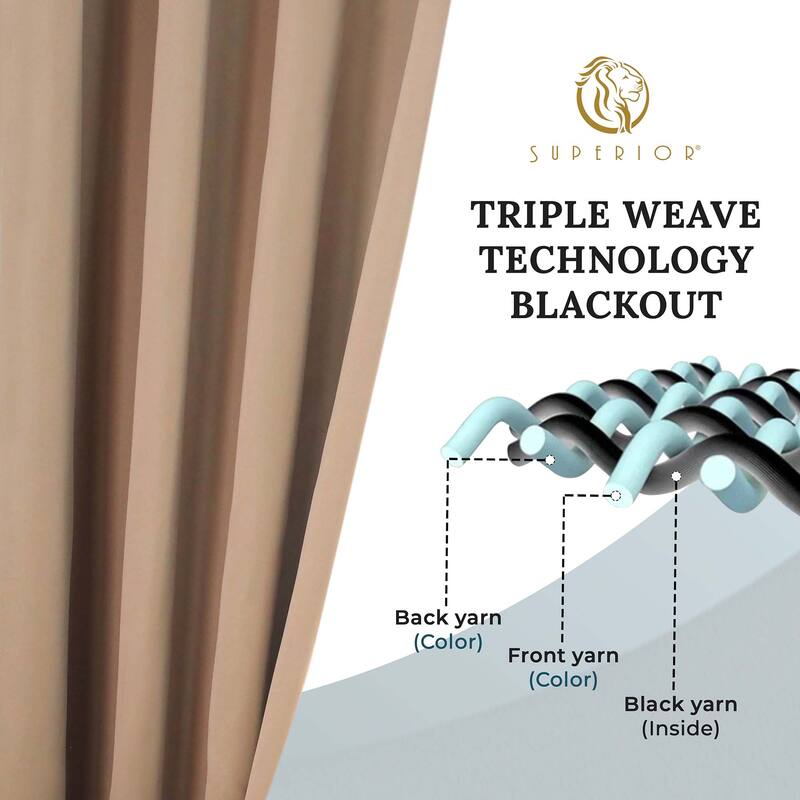 Superior Solid Machine Washable Room Darkening Grommet Blackout Curtains, Set of 2
