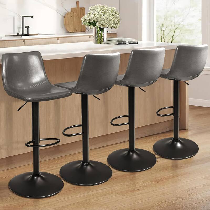 Bossin Adjustable Swivel Bar Stools with Backs – Counter Height - Set of 4 - Grey