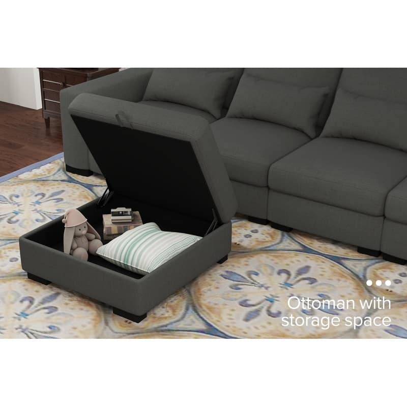 130" L-Shaped Modular Sectional Sofa with Movable Storage Ottoman