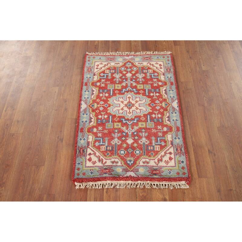 Geometric Kazak Foyer Rug Hand-Knotted Oriental Wool Carpet - 2'0" x 3'0"
