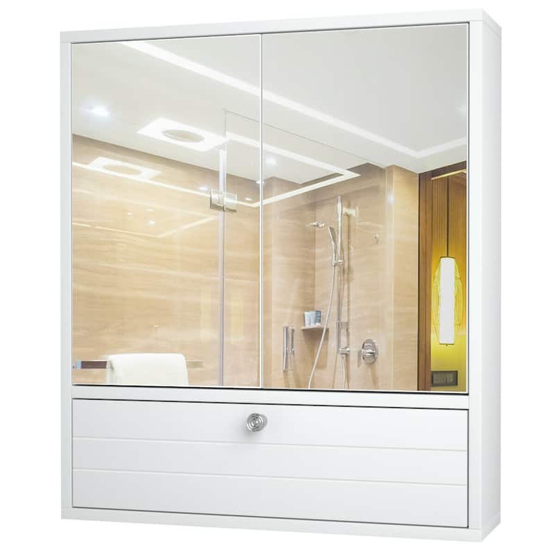 Costway Bathroom Cabinet Medicine Cabinet Double Mirror Door Wall - White - White