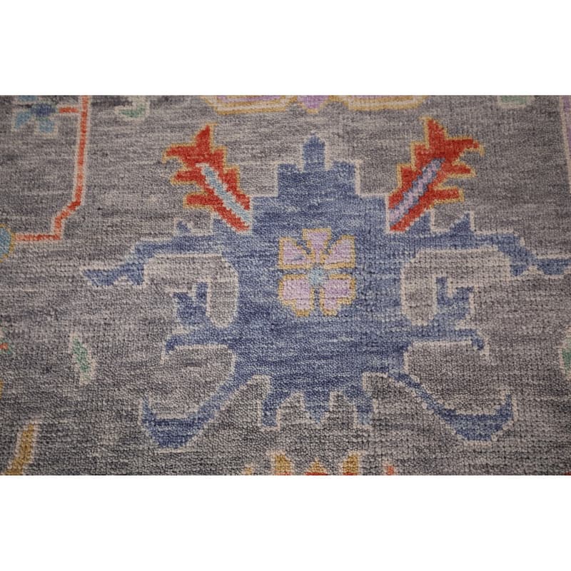 All-Over Gray Floral Oushak Indian Area Rug Hand-Knotted Wool Carpet - 7'10"x 9'8"