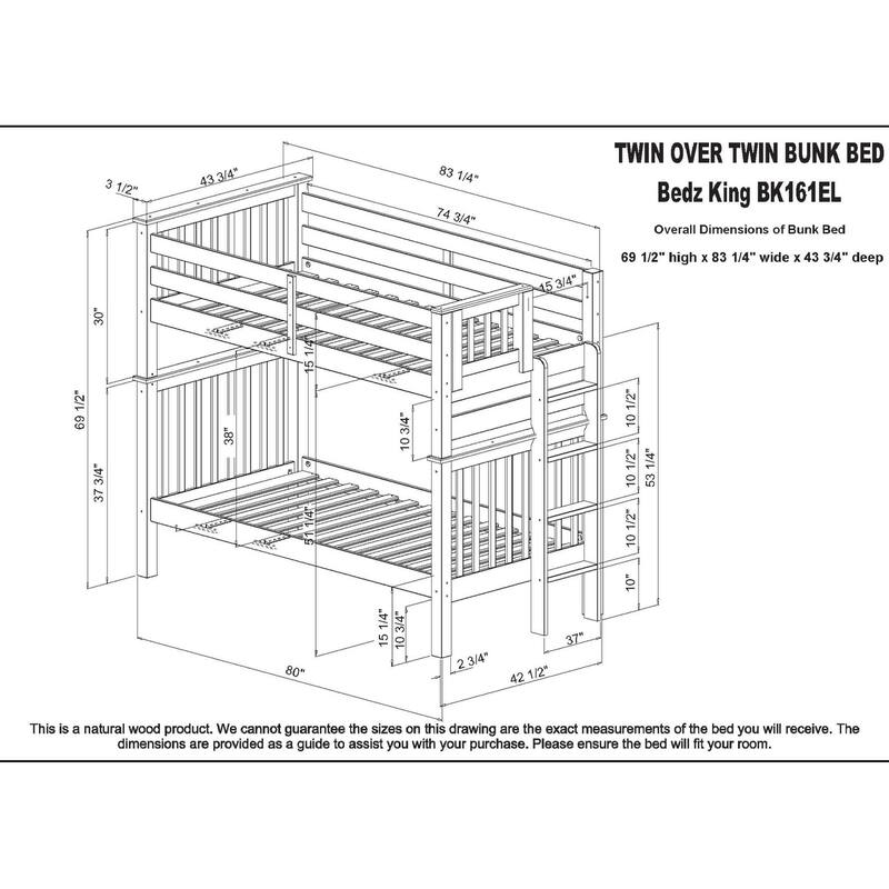 Taylor & Olive Trillium Tall Twin over Twin Bunk Bed, 2 Drawers