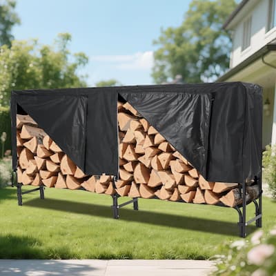 Firewood Rack Storage Cover Set for Patio Outdoor Use Backyard with Waterproof Cover