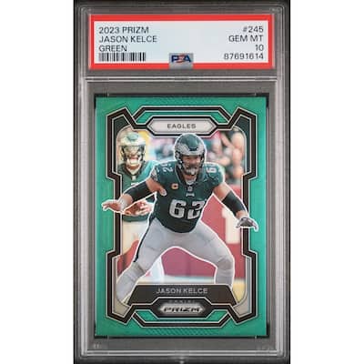 Jason Kelce 2023 Panini Prizm Green Football Card #245 Graded PSA 10 - 8'6" x 11'6"