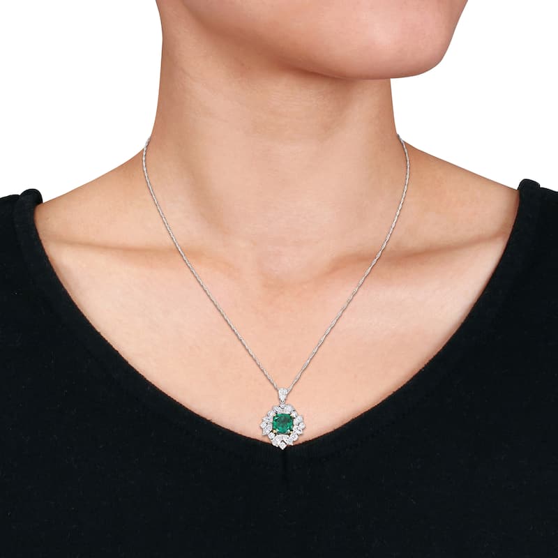 2 1/4ct TGW Created Emerald 3ct TW Lab-Grown Diamond Necklace 18k Two-Tone Gold