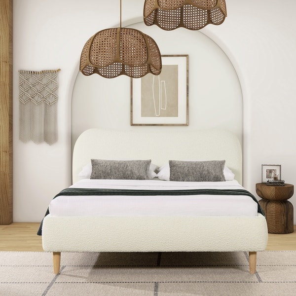 slide 2 of 21, Roman Boucle Faux Sherpa Curved Headboard Upholstered Platform Bed