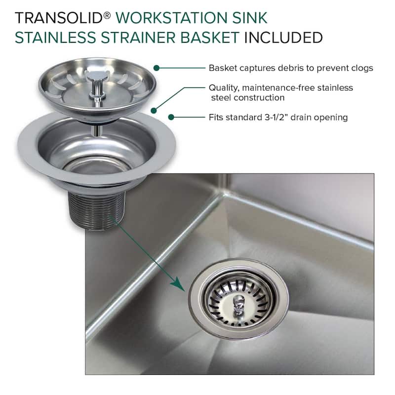 Transolid KWSSU301910 30-in X 19-in X 10-in 18-Gauge Undermount Stainless Steel Kitchen Workstation Sink