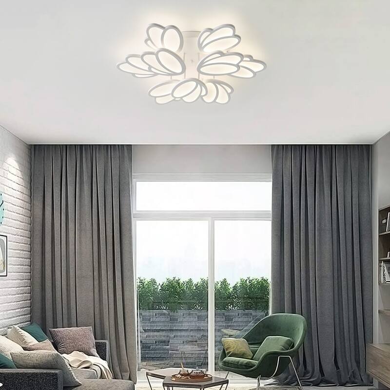 Modern Dimmable Metal Flower Petals LED Semi Flush Mount Ceiling Light