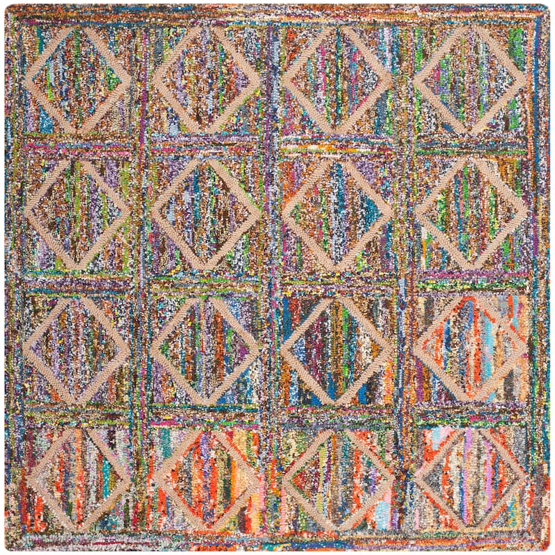 SAFAVIEH, Handmade Nantucket Gudfinna Contemporary Cotton Rug - 6' Square - Multi