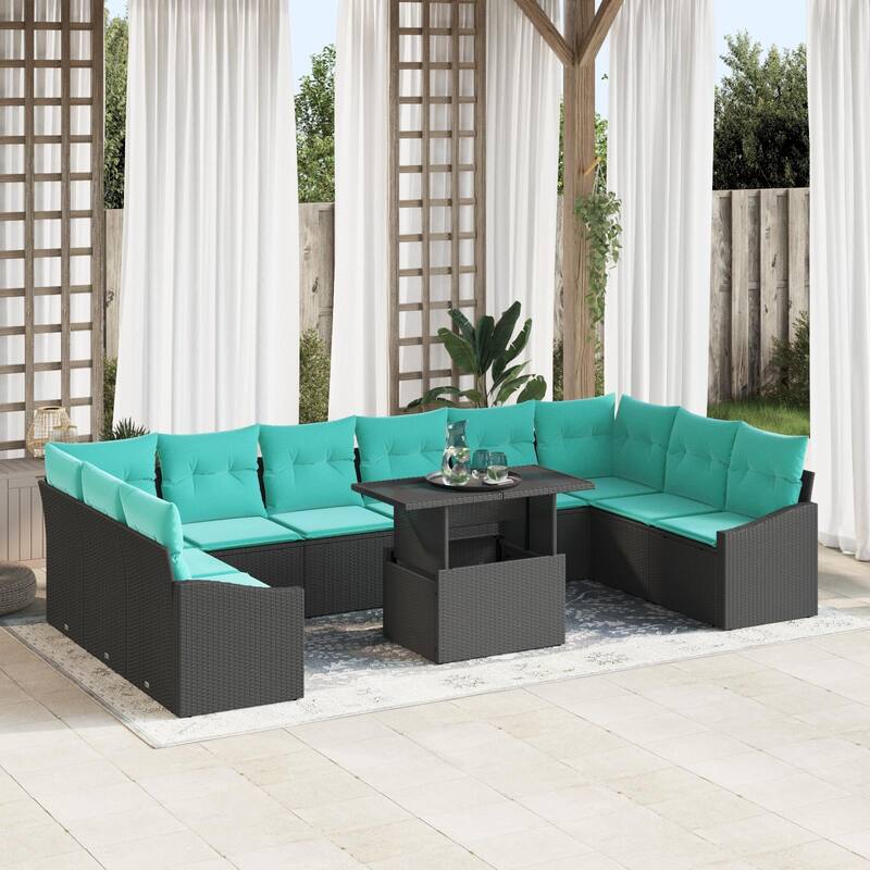 vidaXL 11 Piece Garden Sofa Set with Cushions - 135.4×73.8×27.2 - Black