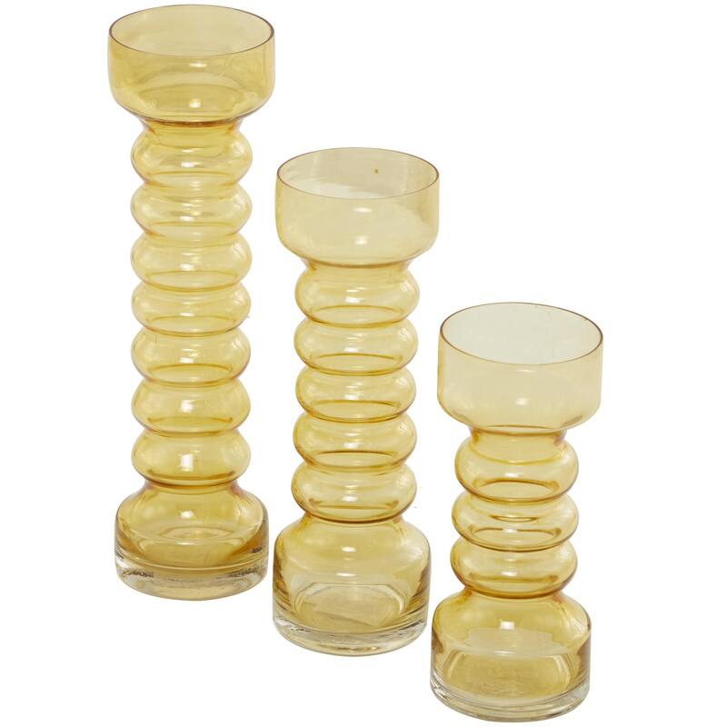 Glass Bubble Pillar Decorative Candle Holder - Set of 3 Yellow, Green, Clear - Roche River Decor