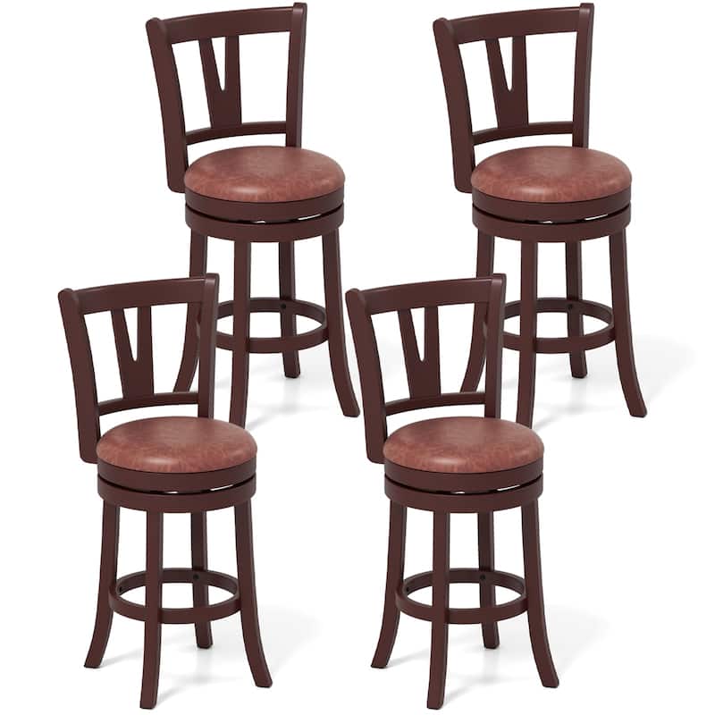 Gymax 26'' Counter Height Swivel Barstools Set of 4 High Backs & - Counter Height - Brown - Set of 4